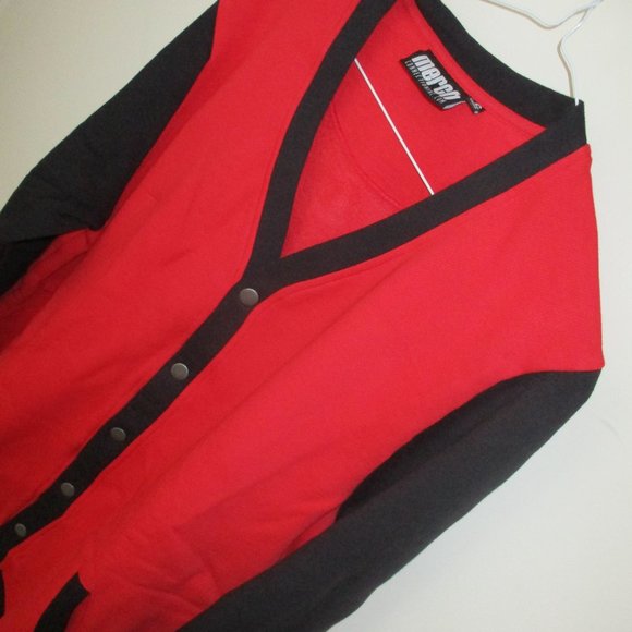 CARDIGAN FLEECE SPORT SWEATER BUTTON UP RED & BLACK SMALL NEW #32 - Picture 12 of 14
